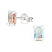 Aramat jewels ® - Oorbellen rechthoek zirkonia 925 zilver AB transparant 4mm x 6mm