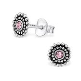 Aramat jewels ® - Zilveren oorbellen rond 925 zilver geoxideerd licht roze 6mm