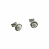 Aramat jewels ® - Parel zweerknopjes oorbellen wit zilverkleurig chirurgisch staal 8mm