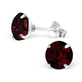 Aramat jewels ® - Ronde oorbellen met zirkonia 925 zilver donker rood 6mm