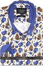 Heren Overhemd - Slim Fit - Guitar Hero Satijn - Wit - Maat XXL