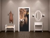 Sticky Decoration - Luxe Deursticker Schotse Hooglander Portret Bruin / Zwart - op maat voor jouw deur