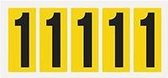 Cijfer stickers geel/zwart teksthoogte: 75 mm Cijfer 1
