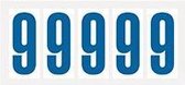 Cijfer stickers wit/blauw teksthoogte: 75 mm cijfer 9