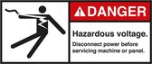 Danger Hazardous voltage disconnect power sticker, ANSI, 2 per vel 45 x 100 mm