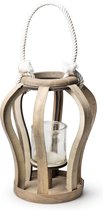 Houten windlicht kaarsenhouder lantaarn 27 x 12.5 cm - Voor binnen gebruik met kaarsenhouder van glas en hengsel