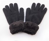 Zwarte gebreide handschoenen met nepbont voor dames - Warme handschoenen voor vrouwen
