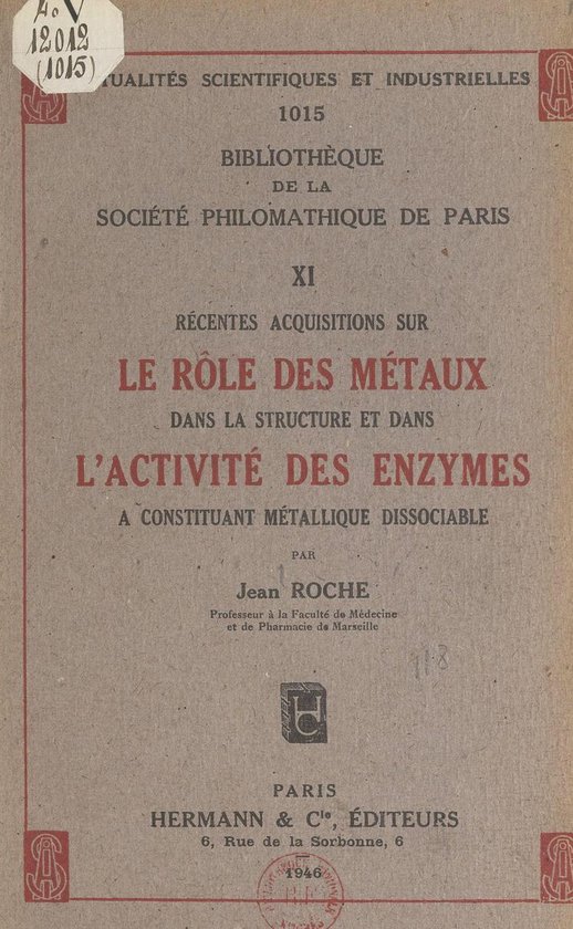 Récentes acquisitions sur le rôle des métaux dans la stru ... - cover