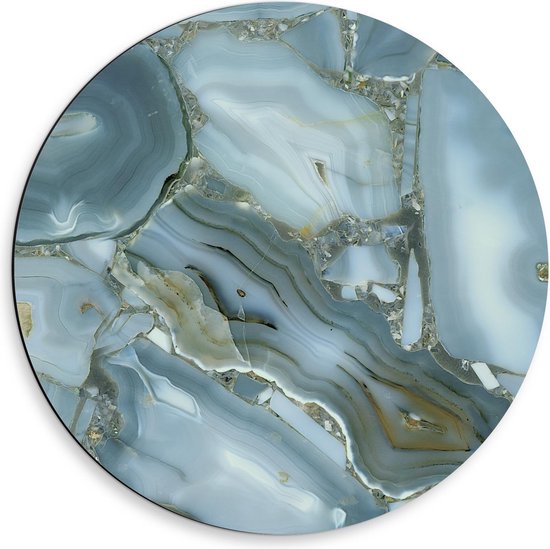 Dibond Wandcirkel - Blauwe Marble - 50x50cm Foto op Aluminium Wandcirkel (met ophangsysteem)