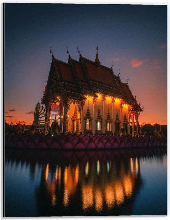 Dibond - Wat Plai Laem Tempel in Thailand - 30x40cm Foto op Aluminium (Wanddecoratie van metaal)