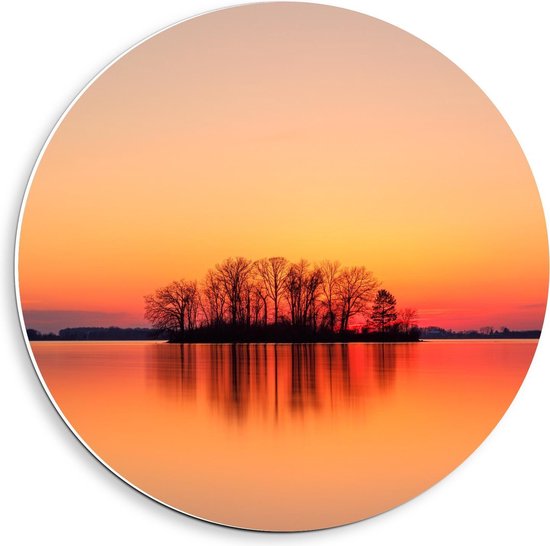 Forex Wandcirkel - silhouet Eilandje tijdens Zonsondergang - 40x40cm Foto op Wandcirkel (met ophangsysteem)