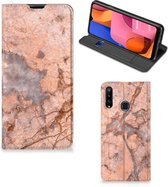Telefoon Hoesje Geschikt voor Samsung Galaxy A20s Wallet Book Case Marmer Oranje