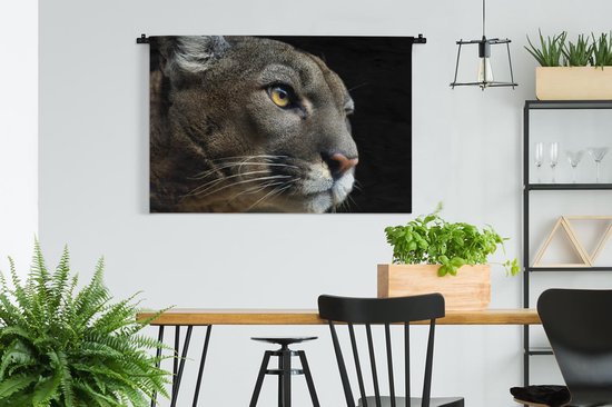 Tapisserie Animaux sur fond noir - Puma sur fond noir Tapisserie coton 120x80 cm - Tapisserie avec photo