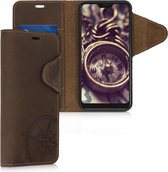 kalibri hoesje voor Xiaomi Redmi 6 Pro / Mi A2 Lite - leren hoes met pasjeshouder - Vintage Kompas design - bruin