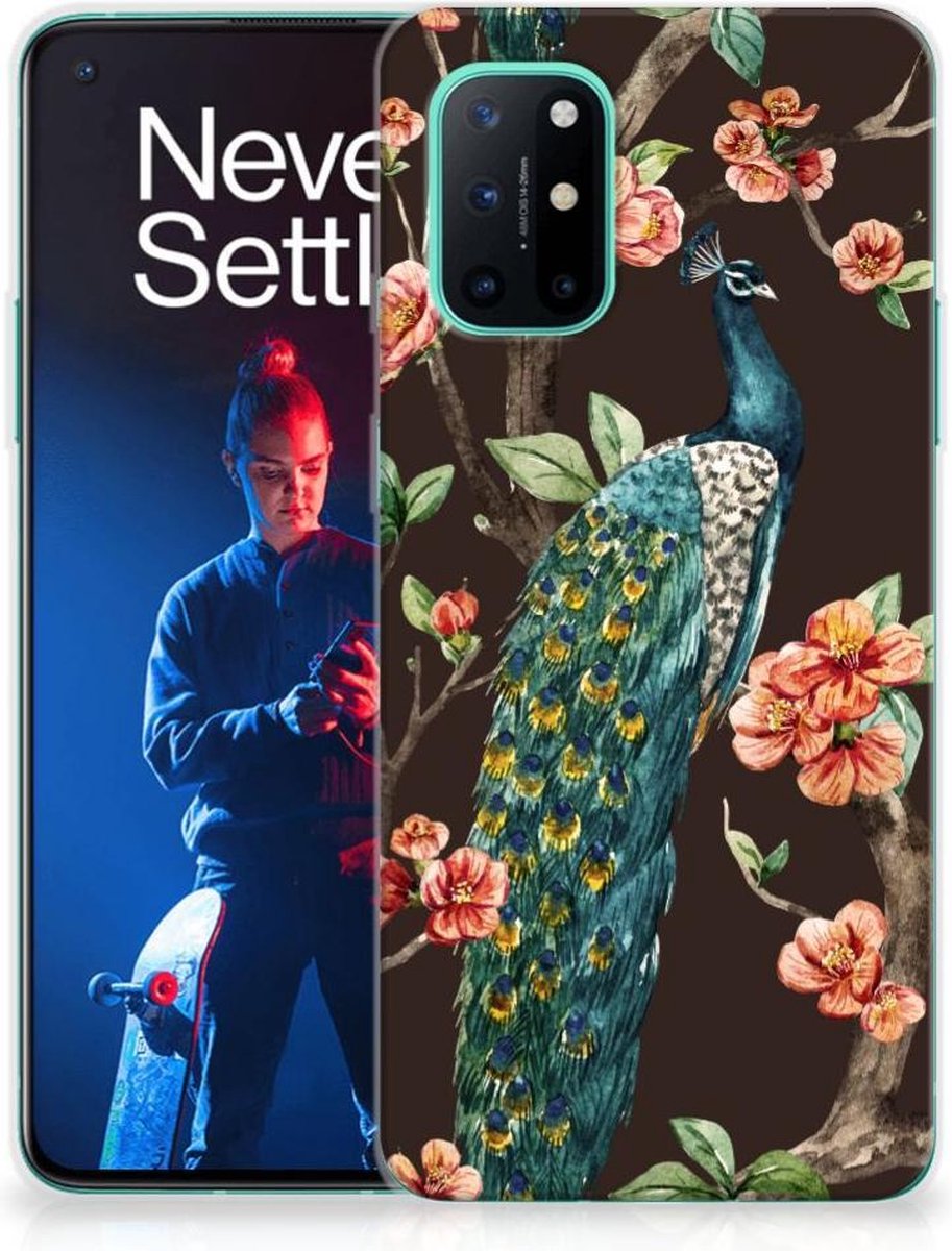 OnePlus 8T TPU Hoesje Pauw met Bloemen