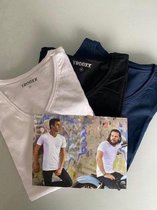 Trooxx T-Shirt-3x 2-Pack, 6 stuks - V- neck Long - White, Black en Navy - XXL