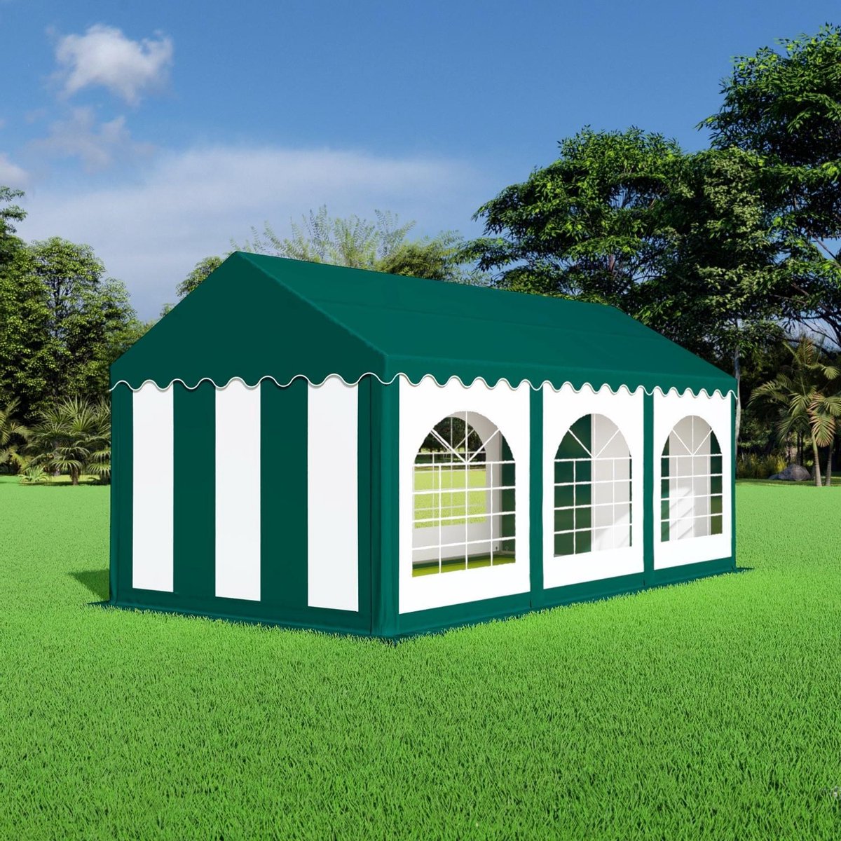 Partytent 6x3 PVC - Premium | Groen dak | Groenwitte zijkanten