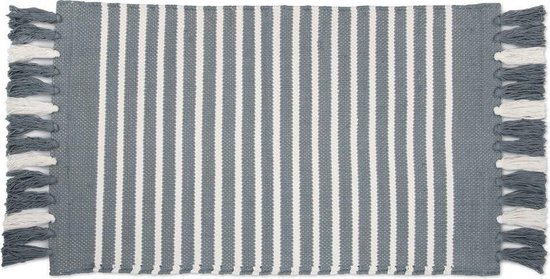 Walra Badmat Stripes & Structure - 60x100 - 100% Katoen - Jeans Blauw / Wit