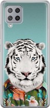 Samsung Galaxy A42 hoesje siliconen - Witte tijger - Soft Case Telefoonhoesje - Print / Illustratie - Blauw