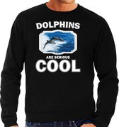 Dieren dolfijnen sweater zwart heren - dolphins are serious cool trui - cadeau sweater dolfijn groep/ dolfijnen liefhebber S