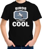 Dieren vogels t-shirt zwart kinderen - birds are serious cool shirt  jongens/ meisjes - cadeau shirt jan van gent vogel/ vogels liefhebber XL (158-164)