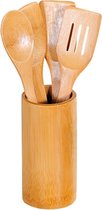 Bamboe houten keukengerei set spatels en lepels in ronde houder -  Spatels en pollepels