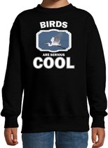 Dieren vogels sweater zwart kinderen - birds are serious cool trui jongens/ meisjes - cadeau grote zilverreiger/ vogels liefhebber 9-11 jaar (134/146)
