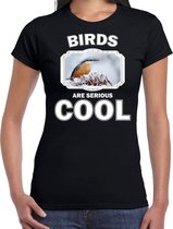 Dieren vogels t-shirt zwart dames - birds are serious cool shirt - cadeau t-shirt boomklever vogel/ vogels liefhebber XS