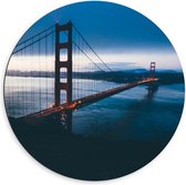Dibond Wandcirkel - Golden Gate Bridge in het Donker - 60x60cm Foto op Aluminium Wandcirkel (met ophangsysteem)