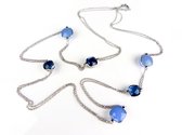 Zilveren halsketting halssnoer collier Model New Trend gezet met blauwe stenen