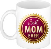 Best mom ever mok wit met rozet - 300 ml - cadeau mok / beker - Moederdag / verjaardag