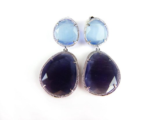 Zilveren oorringen oorbellen Model Inspiring gezet met blauwe en paarse stenen