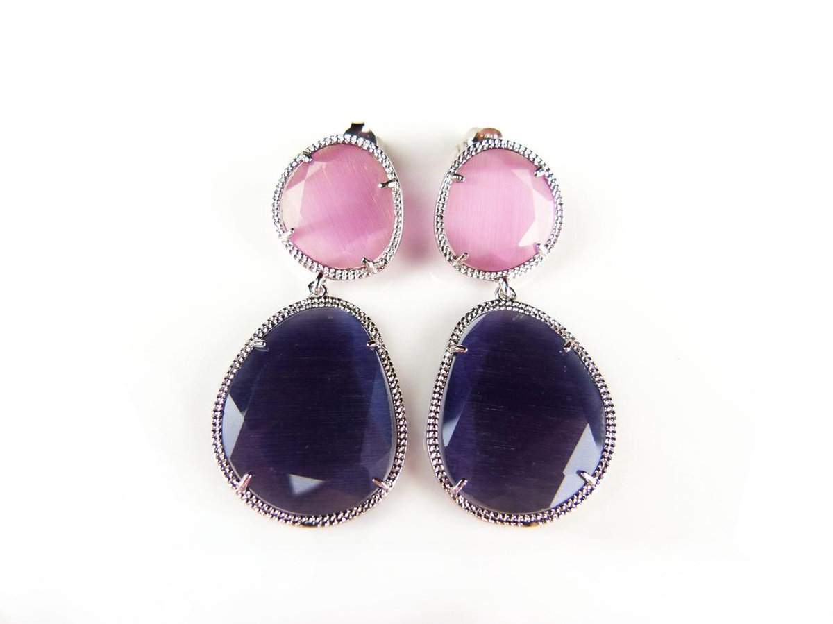 Zilveren oorringen oorbellen Model Inspiring gezet met roze en blauwe stenen