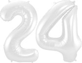 De Ballonnenkoning - Folieballon Cijfer 24 Wit Metallic Mat - 86 cm