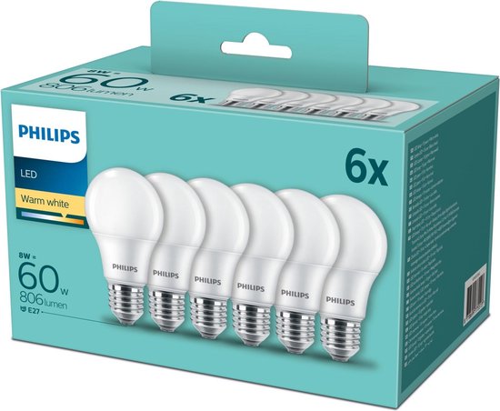 Karu zag heden Philips LED E27 - 8W (60W) - Warm Wit Licht - Niet Dimbaar - 6 stuks | bol .com