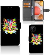 Wallet Book Case Geschikt voor Samsung Galaxy A42 5G Smartphone Hoesje Cat Color Leuke Verjaardagscadeaus