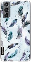 Casetastic Samsung Galaxy S21 4G/5G Hoesje - Softcover Hoesje met Design - Feathers Blue Print