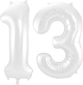 De Ballonnenkoning - Folieballon Cijfer 13 Wit Metallic Mat - 86 cm