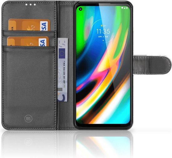 Motorola Moto G9 Plus Bookcase Marmer Wit Zwart - Origineel Cadeau Man