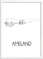 Ameland Plattegrond poster A4 + Fotolijst Wit (21x29,7cm) - DesignClaud