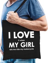 I love it when my girl lets me ride my motorcycle katoenen tas - motorrijden hobby tasje/ boodschappentas heren - Cadeau motorrijder