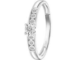 Lucardi Dames ring met 7 diamanten (0,05ct) - Ring - Cadeau voor vrouwen - 14 Karaat Goud - Witgoud