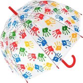 Paraplu transparant met handjes multicolor automatisch - 72 cm - met rood handvat