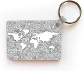 Porte-clés Cartes du monde personnelles - Wereldkaart motif noir et blanc Porte-clés plastique - Porte-clés rectangulaire avec photo