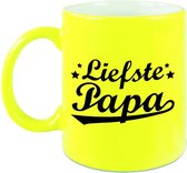Liefste papa mok / beker neon geel voor Vaderdag/ verjaardag 330 ml
