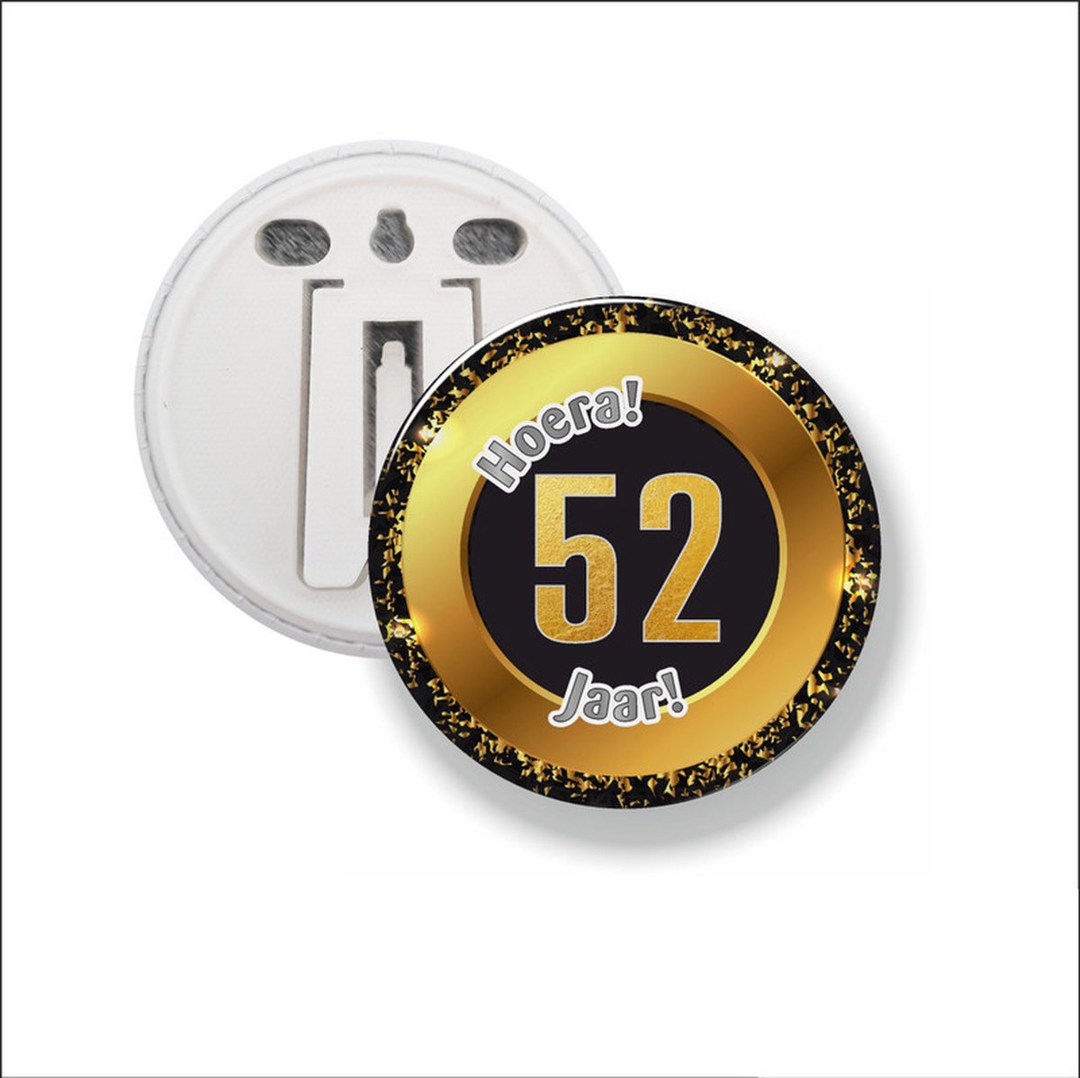 Button Met Clip 58 MM - Hoera 52 Jaar