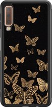 Leuke Telefoonhoesjes - Hoesje geschikt voor Samsung Galaxy A7 (2018) - Vlinders - Backcover zwart - Print / Illustratie - Zwart, Goud