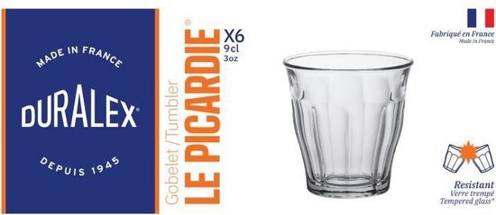 Duralex Picardie kleine Espresso Waterglas 9 cl - Gehard glas - 6 stuks - Duralex