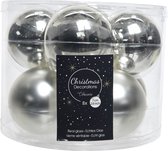 Decoris kerstballen glas mix glanzend mat D7cm zilver dia7.00cm