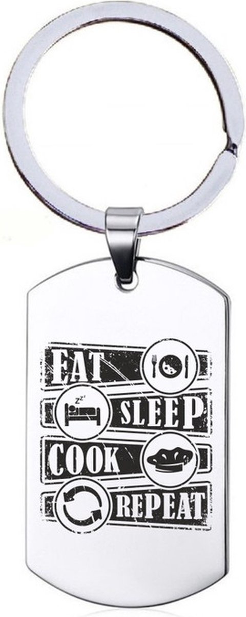 Sleutelhanger RVS - Eat Sleep Cook Repeat